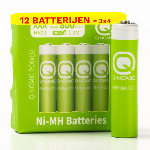 Q-Nomic Power Oplaadbare AAA / HR03 Ni-Mh batterijen (12 stuks, 800 mAh)  AQN00098 - 1